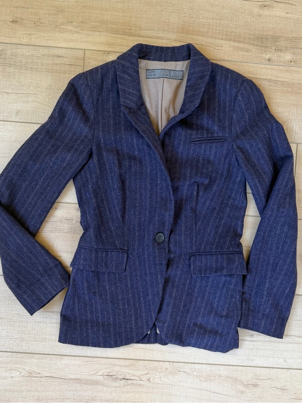 Zara Basic Wool Blend Pinstripe Blazer Jacket Womens Size M Old Money